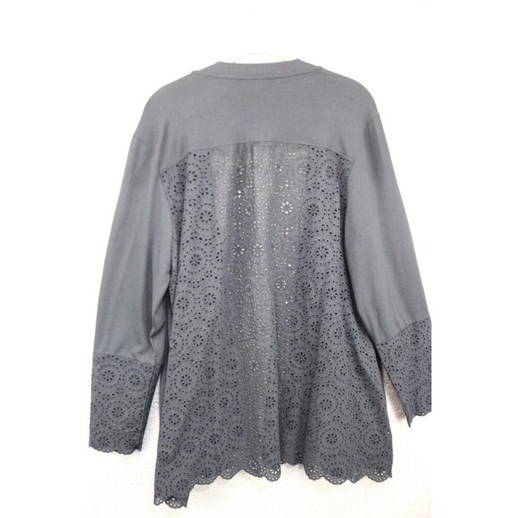 LOGO by Lori Goldstein Black Eyelet Long Cardigan-Size Large-Pockets - Picture 10 of 12